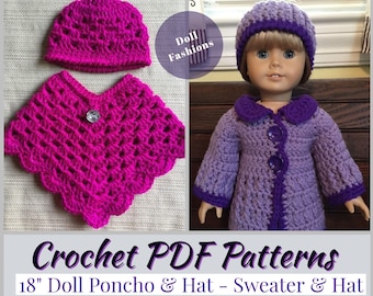 DOLL SWEATER PATTERN 18 Inch Doll Poncho & Hat Pattern Sweater and Hat Pattern for 18 Inch Doll Pdf Instant Download