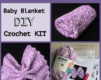 Baby Blanket Crochet Kit DIY Craft Kit Crochet Baby Blanket Kit Make Your Own Baby Blanket Crochet Pattern Yarn/ Hook DIY Baby Blanket