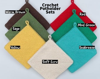 CROCHET POTHOLDERS Eco Friendly 100 Percent Cotton Hot Pads Double Thickness Handmade Pot Holders Kitchen Gift Trivets Housewarming Gift