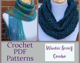 CROCHET PDF PATTERN Winter Scarf Combo Patterns Infinity Scarf Pattern Instant Download Crochet Elegant Long Scarf Pattern Winter Accessory