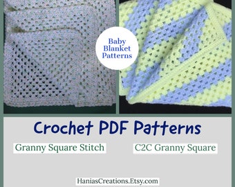 Baby Blanket PATTERNS Crochet Instant PDF Download Light Weight Baby Blanket Printable Patterns Baby Blanket Granny Square C2C Granny Square