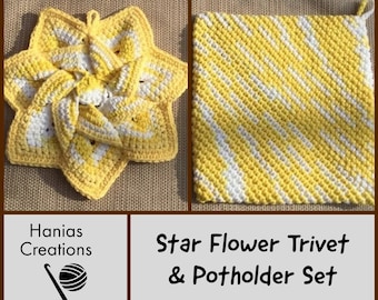 CROCHET POTHOLDER & STAR Flower Eco Friendly 100 Percent Cotton Handmade Hot Pad Flower Trivet Kitchen Gift Housewarming Gift for Mom