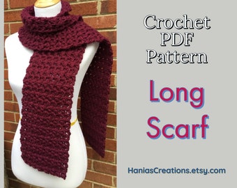 CROCHET PDF PATTERN Long Scarf Pattern Instant Download Printable Pattern Bulky Scarf Pattern Crochet Chunky Scarf Pdf