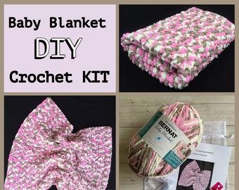Baby Blanket Crochet Kit DIY Craft Kit Crochet Baby Blanket Kit Make Your Own Baby Blanket Crochet Pattern Yarn/ Hook DIY Baby Blanket