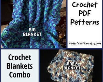 CROCHET BLANKET PATTERNS Instant Download pdf Crochet Super Bulky Big Blanket & Baby Blanket Patterns Combo Easy Printable Patterns Diy