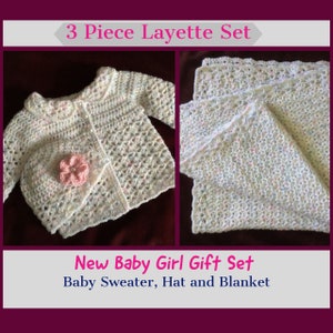 BABY LAYETTE SET Crochet Sweater Hat and Blanket Handmade Crochet Baby Blanket Gift for Baby Newborn Gift Baby Homecoming Baby Shower Gift
