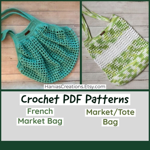 MARKET BAG PATTERNS Pdf Instant Download Crochet Eco Friendly French Market Bag Pattern Farmer's Market/Tote Bag Printable Pattern Mash Bag