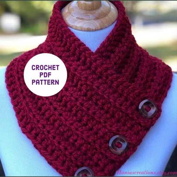 COWL PDF PATTERN Crochet Bulky Cowl Easy Pattern Boston Harbor Scarf Printable Pattern Button Cowl Crochet Pattern Instant Download