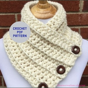 CROCHET PDF PATTERN Chunky Button Cowl Crochet Pattern Instant Download Super Bulky Boston Harbor Scarf Easy Printable Pattern Gift for Her