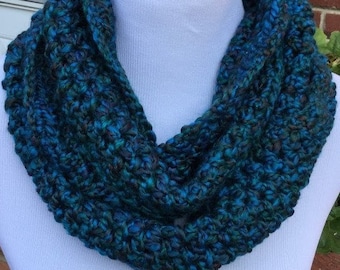 CROCHET INFINITY SCARF Homespun Yarn Handmade Scarf Chunky Soft and Warm Neck Warmer in Shade of Teal Green Gift for Her Winter Accessory