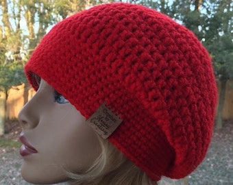 CROCHET SLOUCHY BEANIE Handmade Red Slouch Hat Hipster Hat Teen Slouchy Beanie Bohemian Beanie Gift For Her Winter Accessory