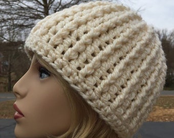 CROCHET CHUNKY HAT Handmade Bulky Ivory Beanie Winter Gift for Her Women's Gift Teen Hat Winter Accessories