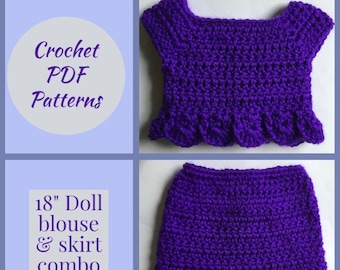 PUPPEN KLEIDUNG Muster häkeln 18-Zoll-Puppe Bluse & Rock Combo Patterns Instant Download einfach Muster Puppe Outfit druckbare Muster