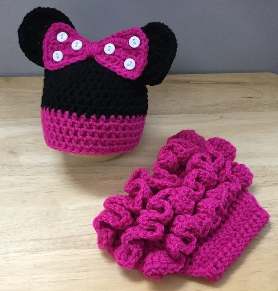 Minnie Mouse Hat & Diaper Cover Crochet Ruffled Diaper Cover Etsy