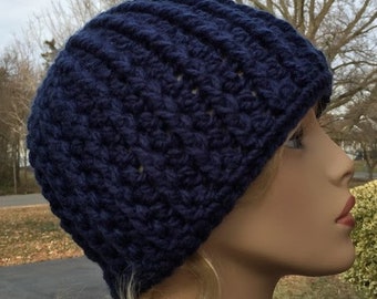 CROCHET CHUNKY HAT Handmade Bulky Beanie Dark Blue Winter Gift for Her Women's Gift Teen Hat Winter Accessories