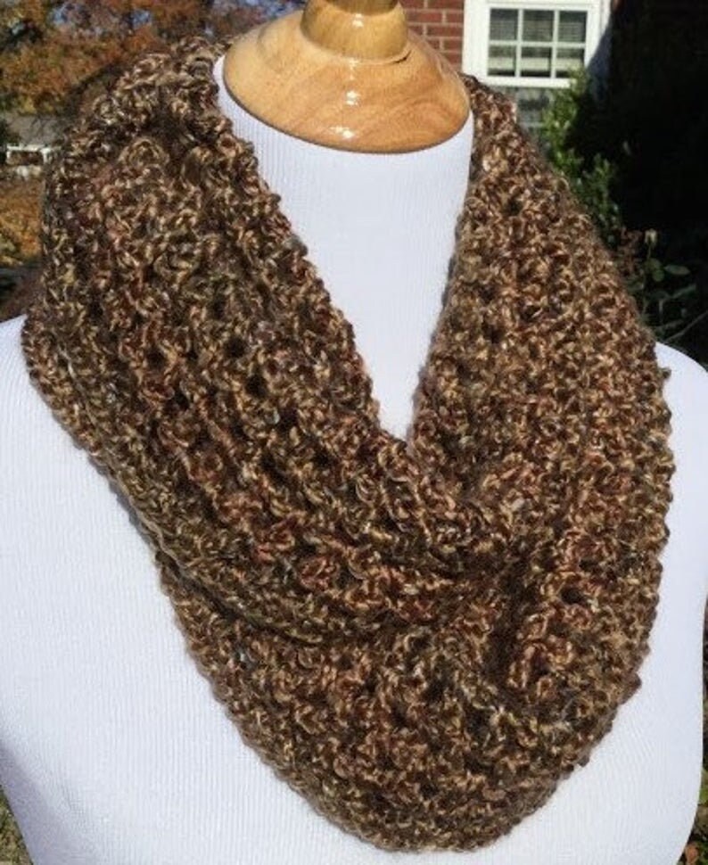 BROWN INFINITY SCARF Crochet Chunky Scarf Homespun Yarn Handmade Neck ...