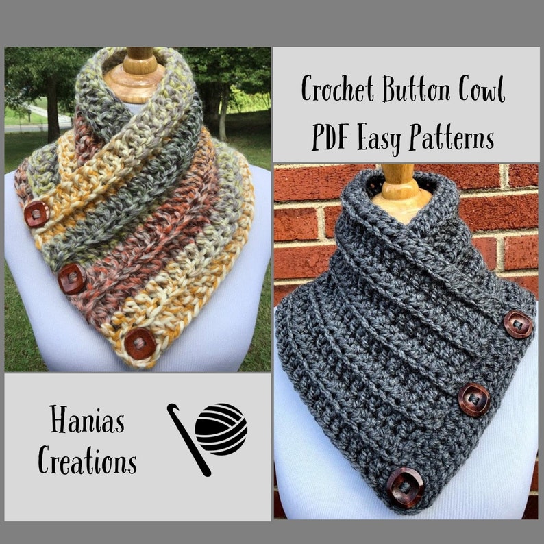 CROCHET PDF PATTERN Combo Chunky Cowl Easy Pattern Button Cowl Crochet ...