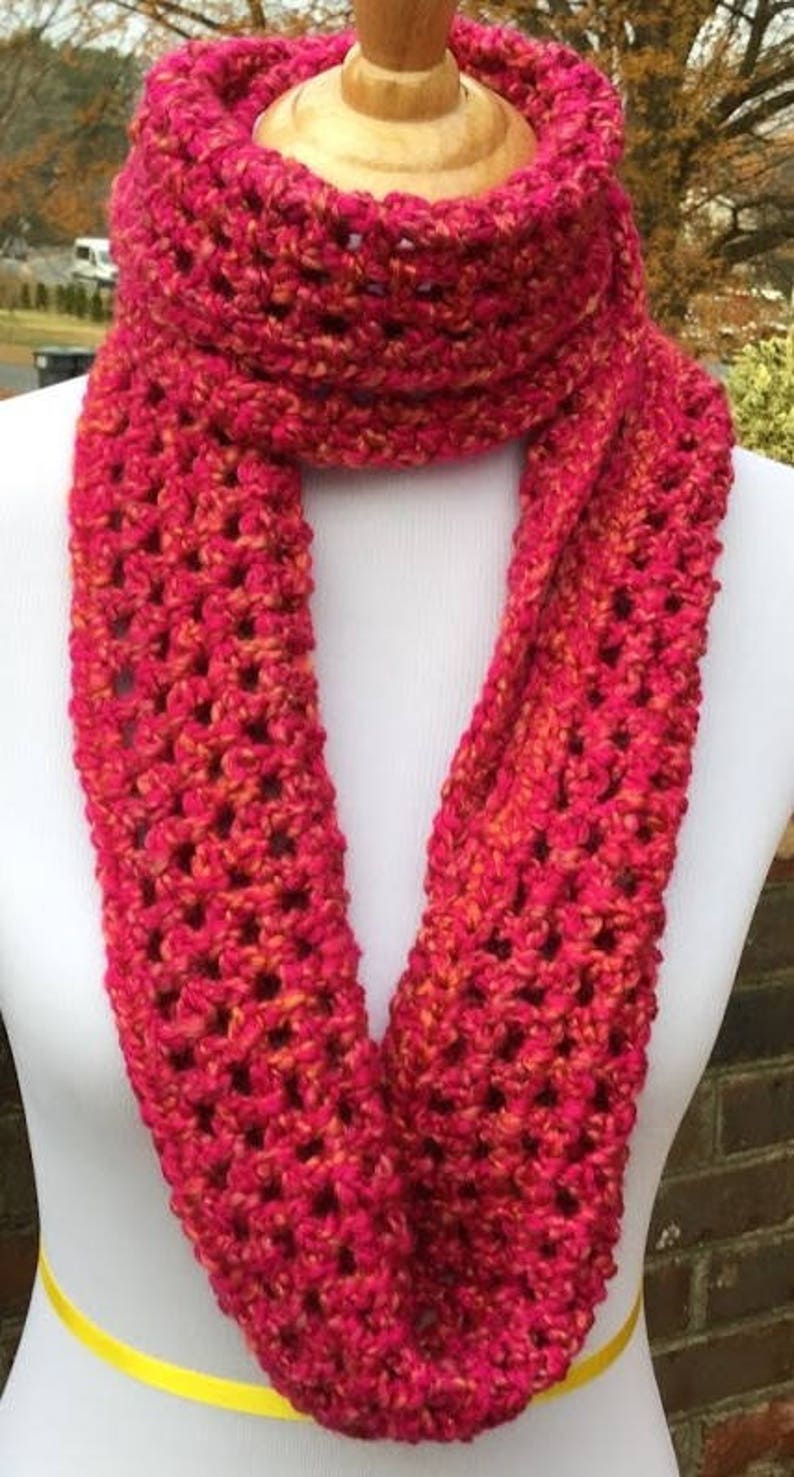 PINK INFINITY SCARF Crochet Chunky Scarf Homespun Yarn Handmade Neck ...