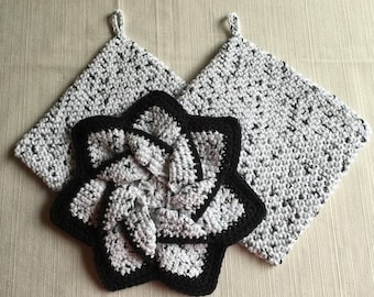 CROCHET POTHOLDERS Star Flower Trivet Eco Friendly Cotton Handmade Crochet Hot Pads Star Flower Trivet Housewarming Gift Kitchen Accessory