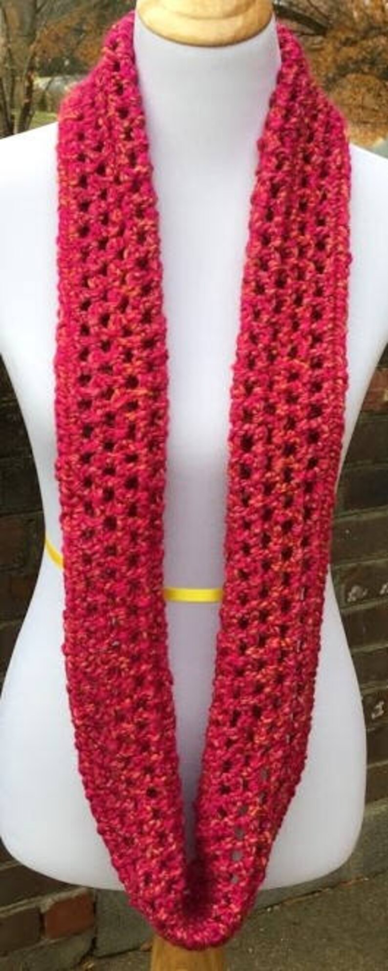 PINK INFINITY SCARF Crochet Chunky Scarf Homespun Yarn Handmade Neck ...