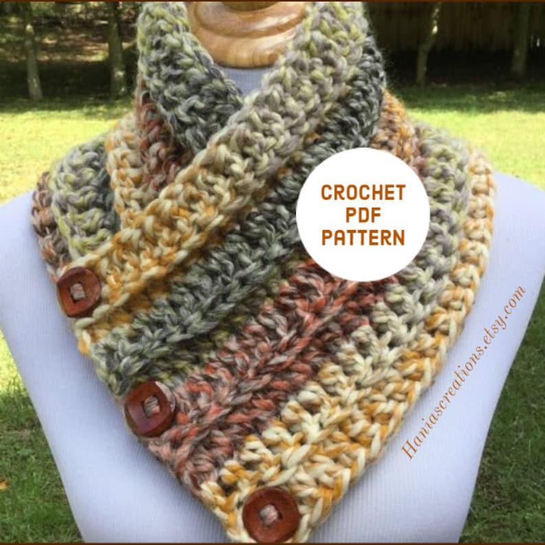 Crochet PDF PATTERN Chunky Button Cowl Crochet Pattern Instant Download ...