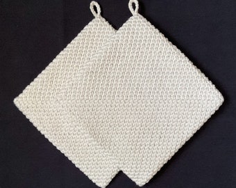 CROCHET POTHOLDERS Eco Friendly 100 Percent Cotton Off White Hot Pads Double Thickness Handmade Pot Holders Housewarming Gift Trivets