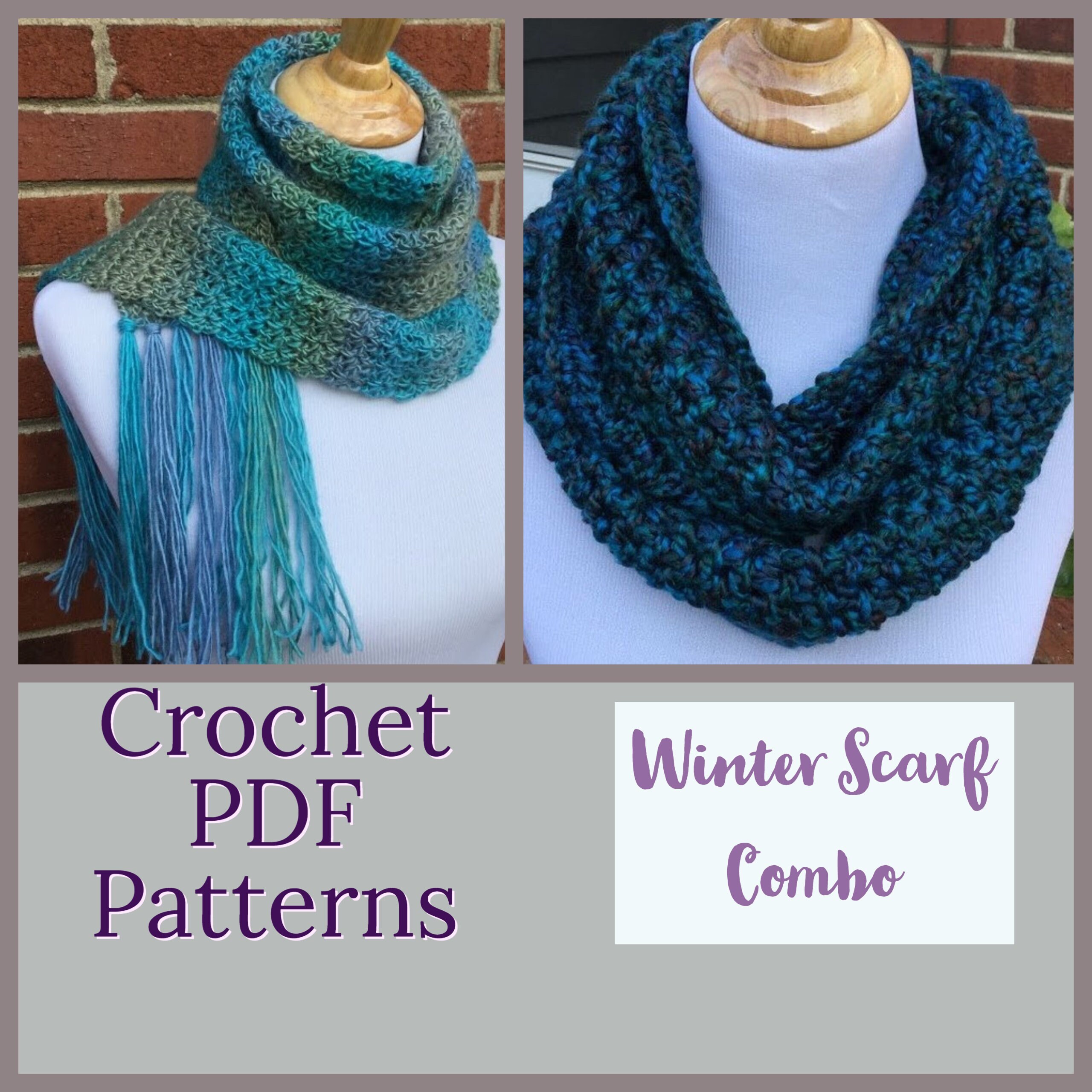 CROCHET PDF PATTERN Winter Scarf Combo Patterns Infinity Scarf Pattern ...
