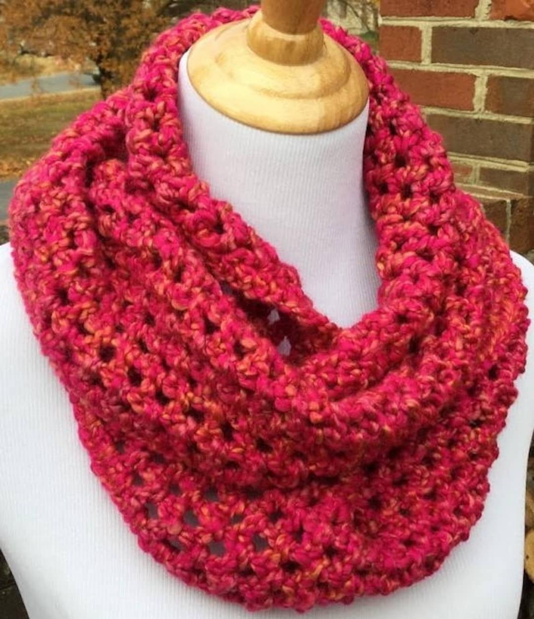 PINK INFINITY SCARF Crochet Chunky Scarf Homespun Yarn Handmade Neck ...