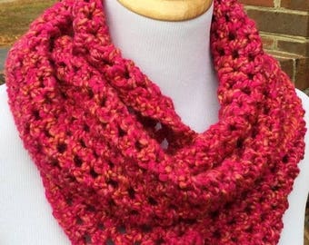 PINK INFINITY SCARF Crochet Chunky Scarf Homespun Yarn Handmade Neck Warmer Gift For Her Winter Accessory Crochet Bulky Scarf