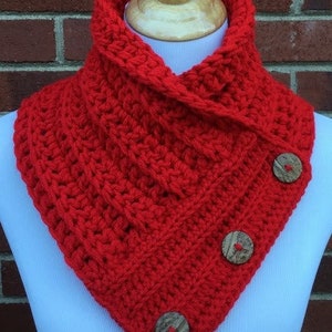RED BUTTON COWL Crochet Boston Harbor Scarf Handmade Functional Buttons Cowl In Color Holly Berry Valentines Day Gift Christmas Gift