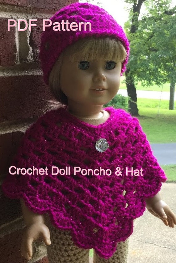 Doll Poncho PATTERN Crochet PDF Instant Download 18 Inch Doll Poncho and Hat Easy Printable Pattern Doll Outfit Pattern Gift for Girl Etsy