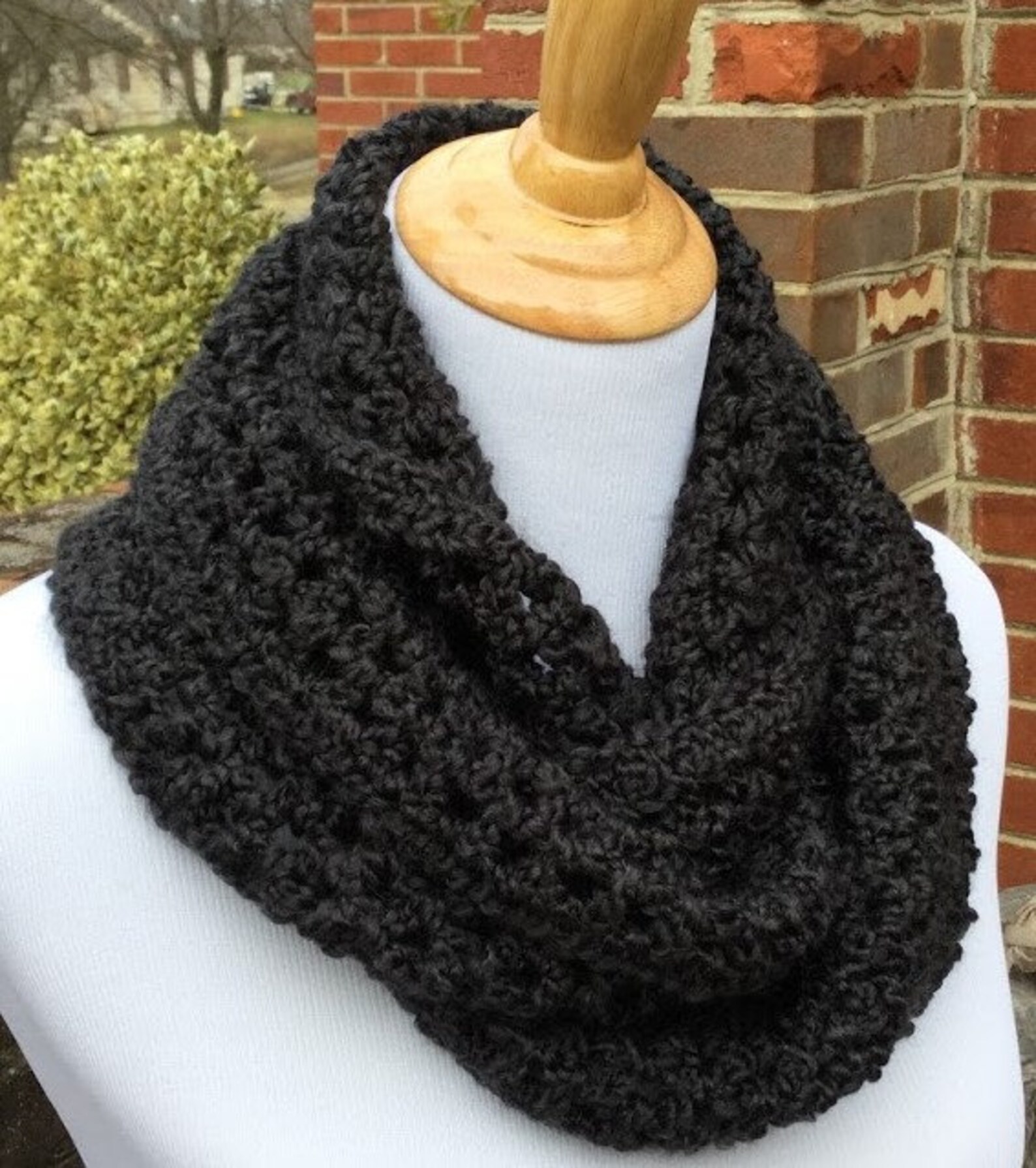 BLACK INFINITY SCARF Crochet Chunky Scarf Homespun Yarn Handmade Neck ...