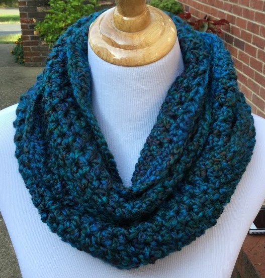 CROCHET INFINITY SCARF Homespun Yarn Handmade Scarf Chunky Soft and ...