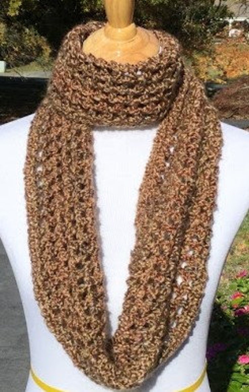 BROWN INFINITY SCARF Crochet Chunky Scarf Homespun Yarn Handmade Neck ...