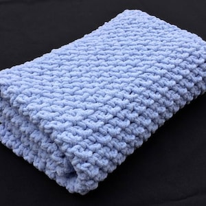 CROCHET BABY BLANKET Baby Boy Super Bulky Blanket Handmade Crochet Blue Bulky Baby Blanket in Chenille Style Yarn Gift For Baby