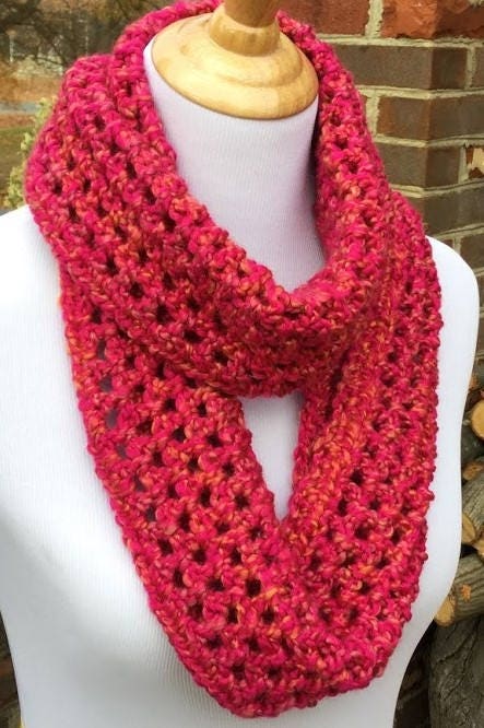 PINK INFINITY SCARF Crochet Chunky Scarf Homespun Yarn Handmade Neck ...
