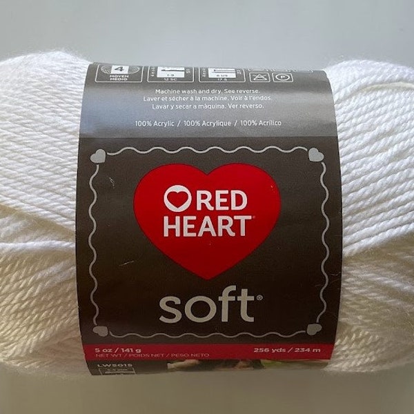 Red Heart Soft White Acrylic Yarn  Medium Weight 4  5 oz 141 g  256 yds 234m Yarn Destash