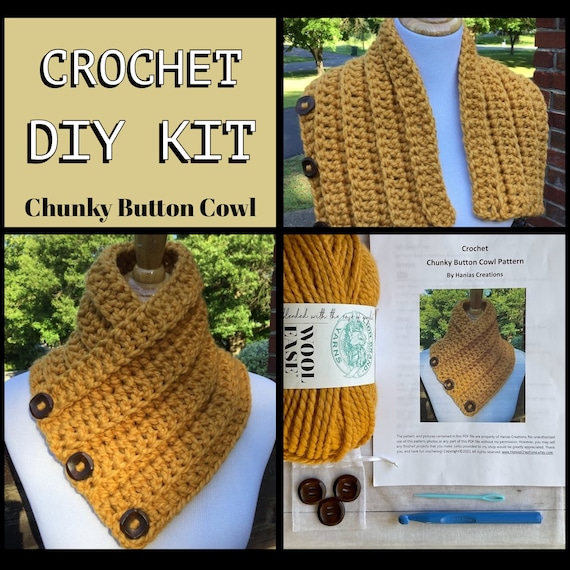 BEGINNERS CROCHET KIT, Beginners Simple Quick Crochet Pattern, Chunky  Crochet Cowl Scarf Diy, Easy Crochet Project Kit, Complete Crochet Kit 