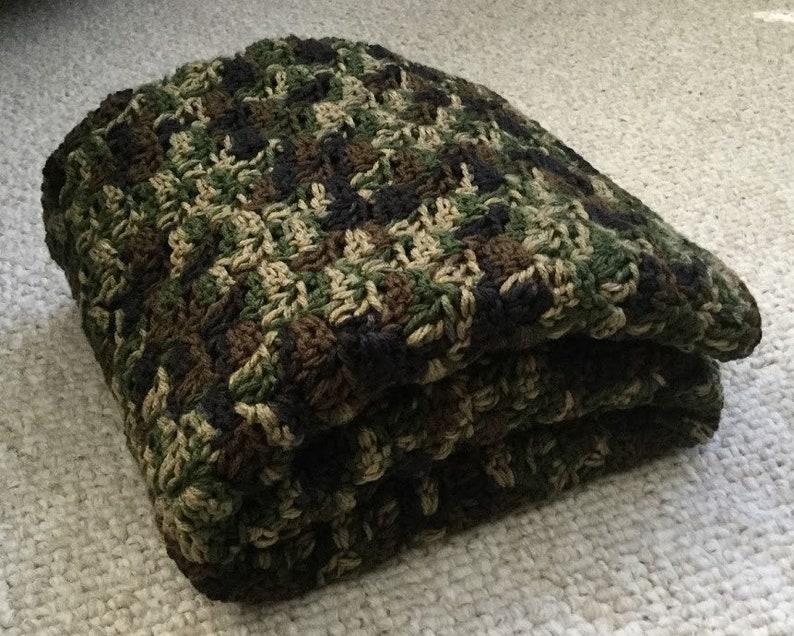 Stroller blanket Travel blanket Crochet camouflage baby boy blanket Handmade camo baby afghan Gift for baby Corner to corner design