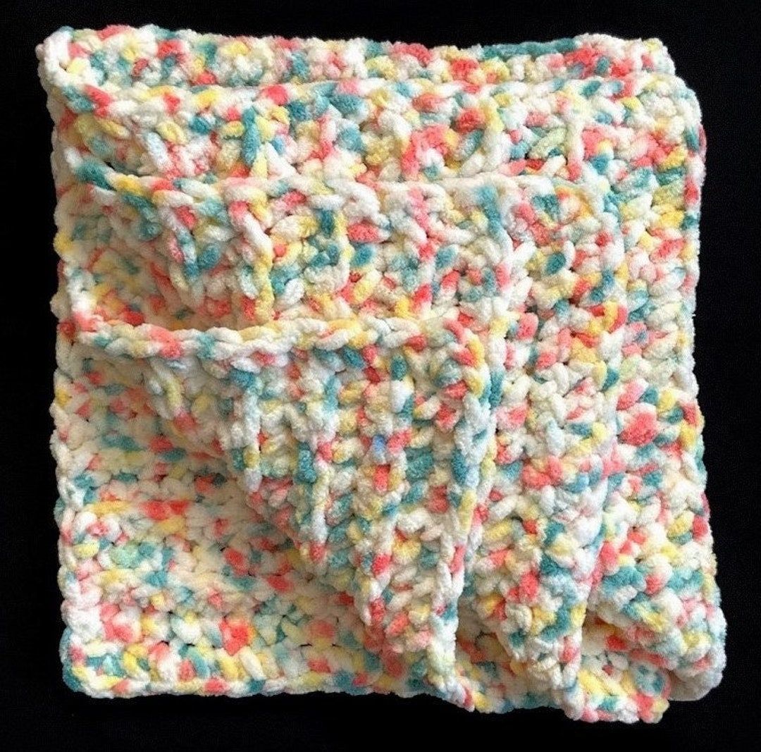 CROCHET BABY BLANKET Chunky Baby Blanket Handmade Multi Color Baby Security Blanket in Chenille