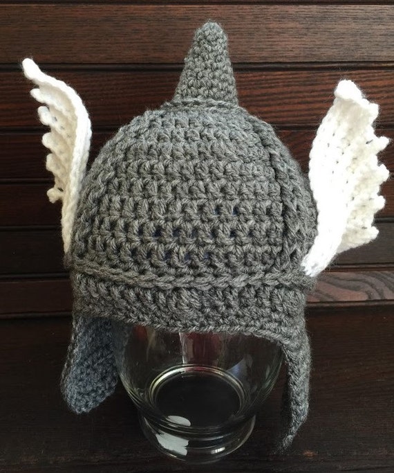 CROCHET THOR HAT Gray Thor Helmet Super Hero Hat Halloween