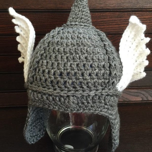 CROCHET THOR HAT Gray Thor Helmet Super Hero Hat Halloween Character Hat Costume