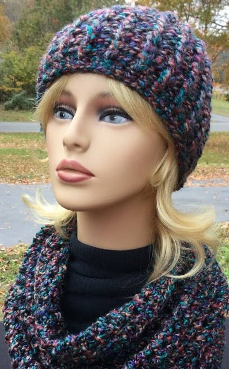 CROCHET INFINITY SCARF Bulky Hat Homespun Yarn Handmade Scarf and Hat ...