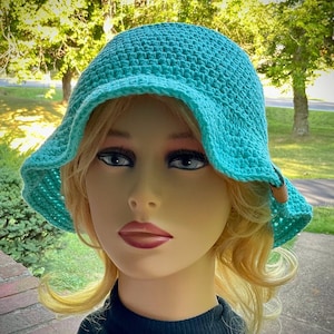 BUCKET HAT Crochet Cotton Hat Eco Friendly Summer Bucket Hat Green Hippie Bucket Hat Seabreeze Color Boho Hat