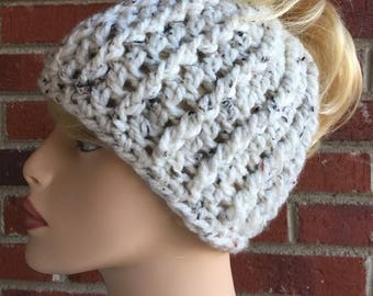 CROCHET PONYTAIL HAT Messy Bun Beanie Runners Reversible Hat Handmade Ponytail Hat Gift For Her Winter Accessory