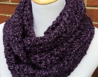 CROCHET INFINITY SCARF Homespun yarn handmade scarf Chunky soft and warm neck warmer in color Gothic- deep shade of purple Gift for her