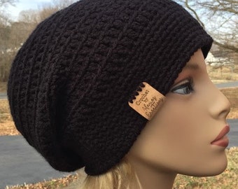 BLACK SLOUCHY HAT Crochet Unisex Slouchy Beanie Mens Crochet Hat Hipster Hat Teen Slouch Beanie Womens Slouchy Hat Boho Hat Winter Accessory