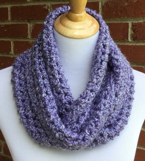 PURPLE INFINITY SCARF Crochet Chunky Scarf Homespun Yarn Handmade Neck ...