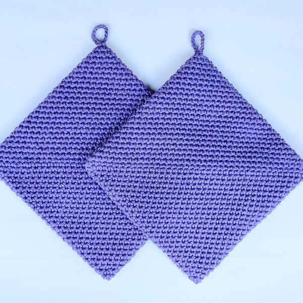 CROCHET POTHOLDERS Eco Friendly 100 Percent Cotton Hot Pads Double Thickness Handmade Pot Holders Shade of Purple Kitchen Gift Trivets