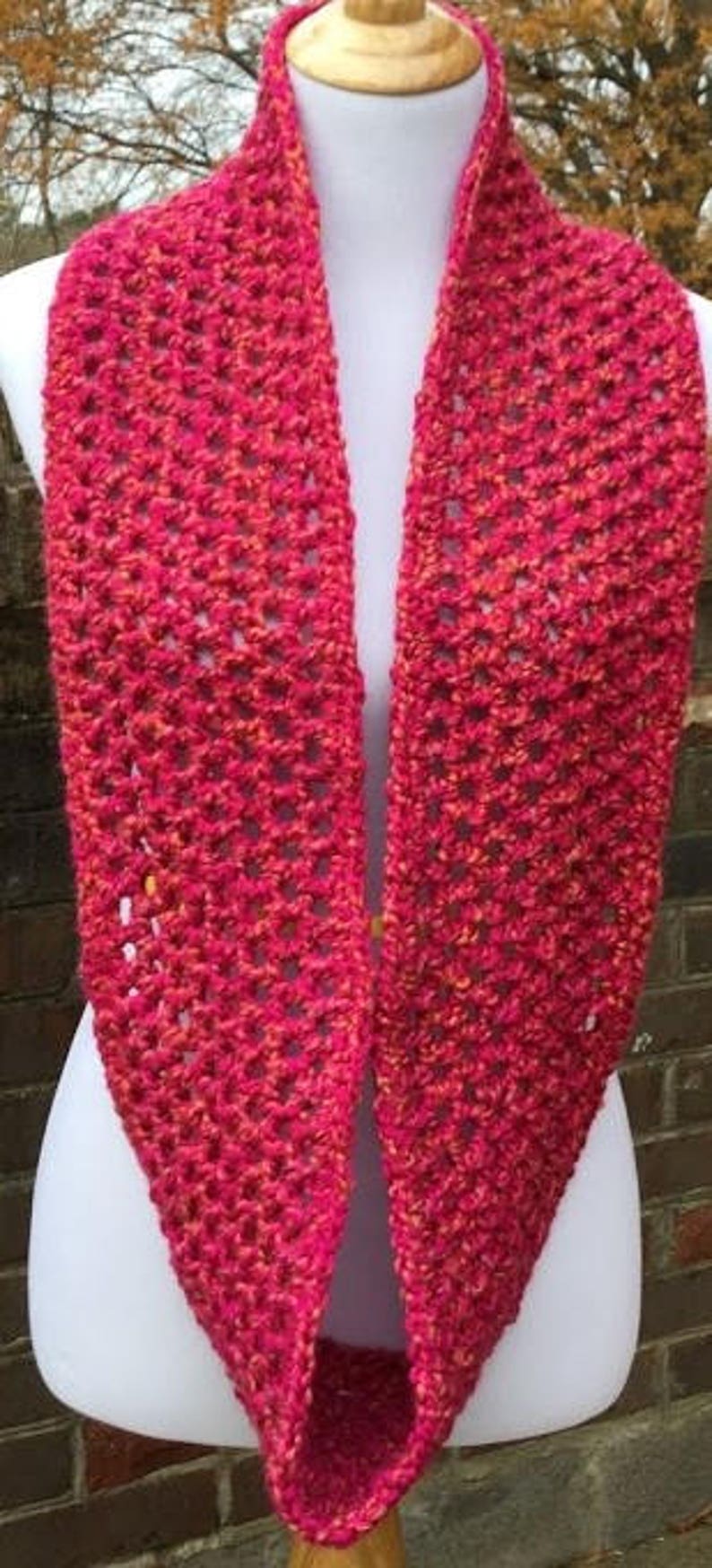 PINK INFINITY SCARF Crochet Chunky Scarf Homespun Yarn Handmade Neck ...